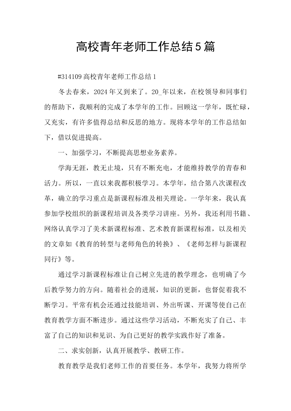 高校青年教师工作总结5篇_第1页