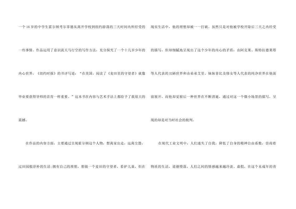 麦田里的守望者800字读后感5篇_第3页