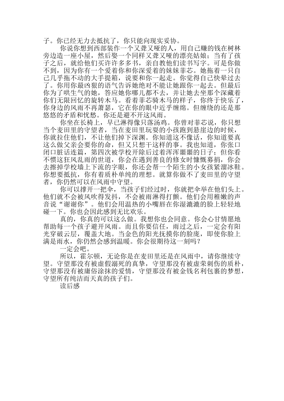 麦田里的守望者800字读后感范文_第3页