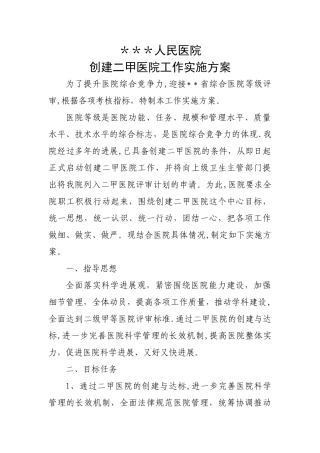 --人民医院创建二甲医院工作实施方案