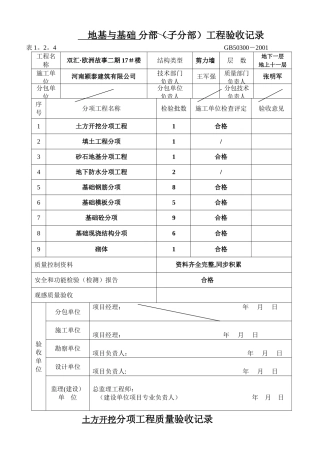 -地基与基础分部分项工程验收记录-模板