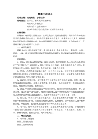 -禁毒主题班会教案