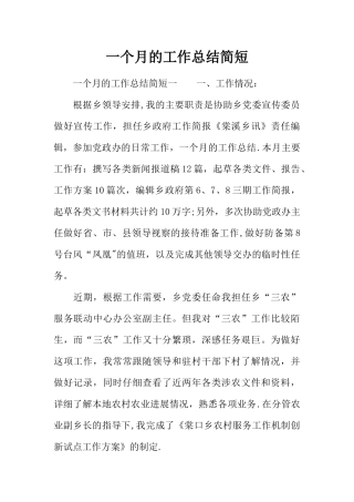 一个月的工作总结简短