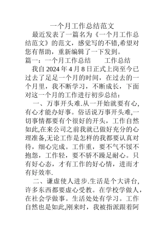 一个月工作总结范文