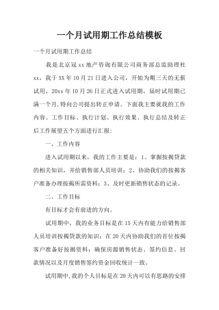 一个月试用期工作总结模板