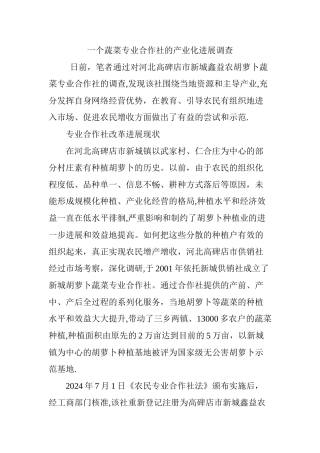 一个蔬菜专业合作社的产业化发展调查
