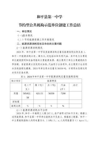 一中节约型公共机构示范单位创建工作总结分析