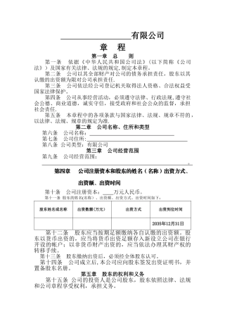 一人有限公司章程(认缴制股东为一人时适用)
