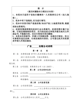 一人公司章程参考范本(适用于设执行董事)