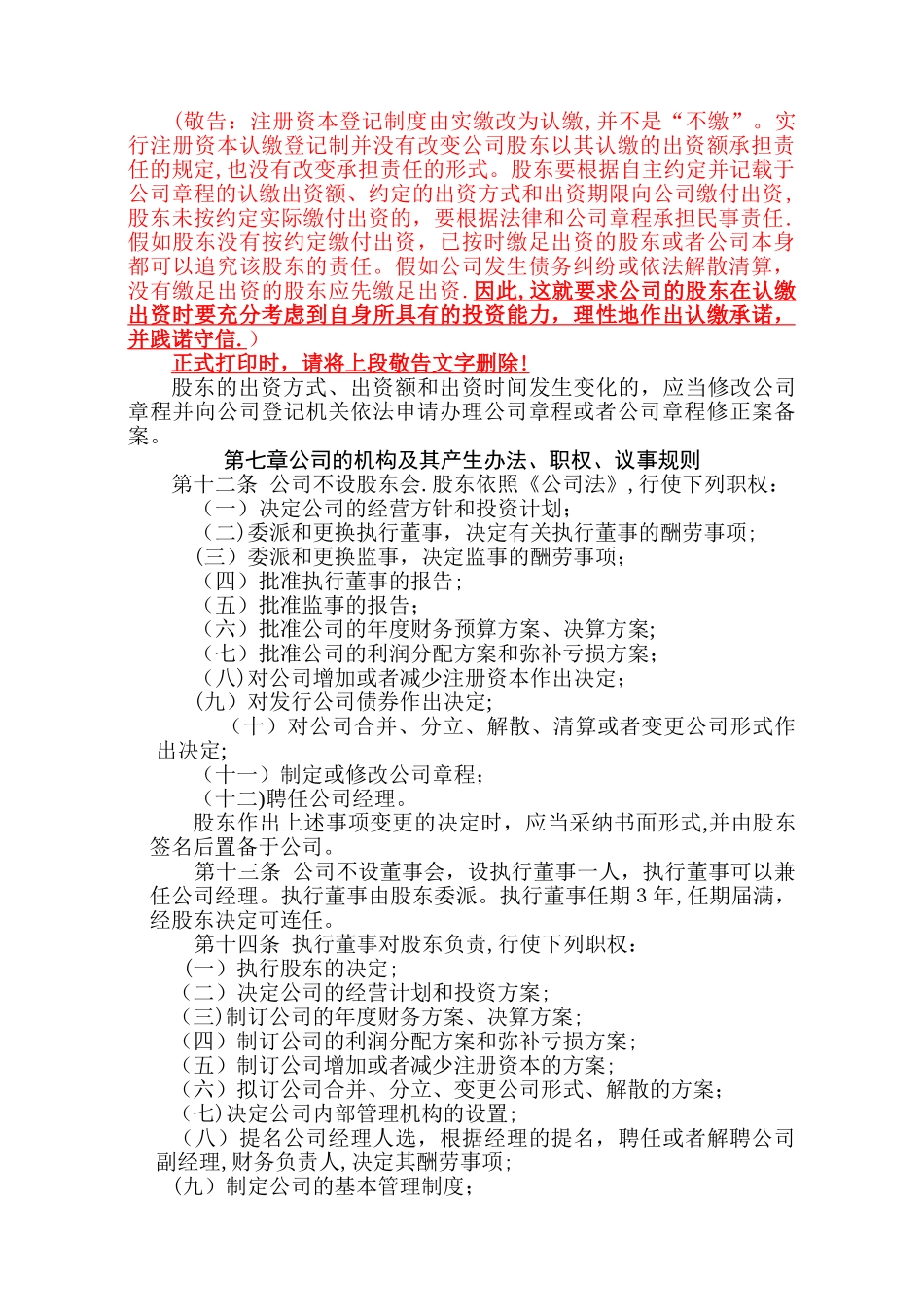 一人有限责任公司(设执行董事、监事)章程范本_第2页