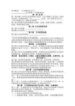 一人有限责任公司--章程-工商局备案