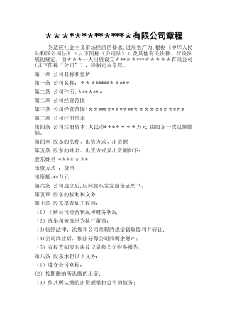 一人独资公司章程