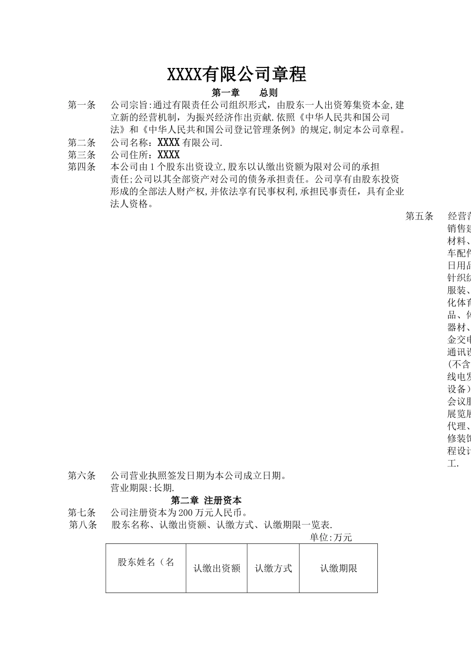 一人股份有限公司章程_第1页