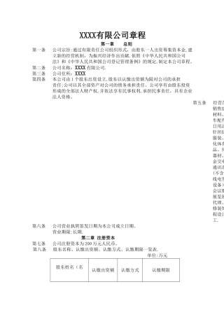 一人股份有限公司章程