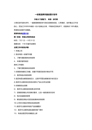 一份某品牌天猫运营计划书