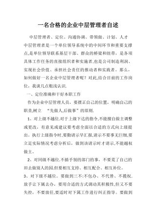 一名合格的企业中层管理者自述
