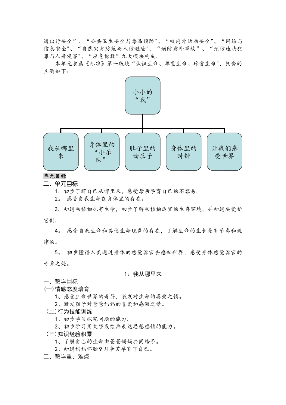 一年级生命安全教育教案(湖北版)_第2页