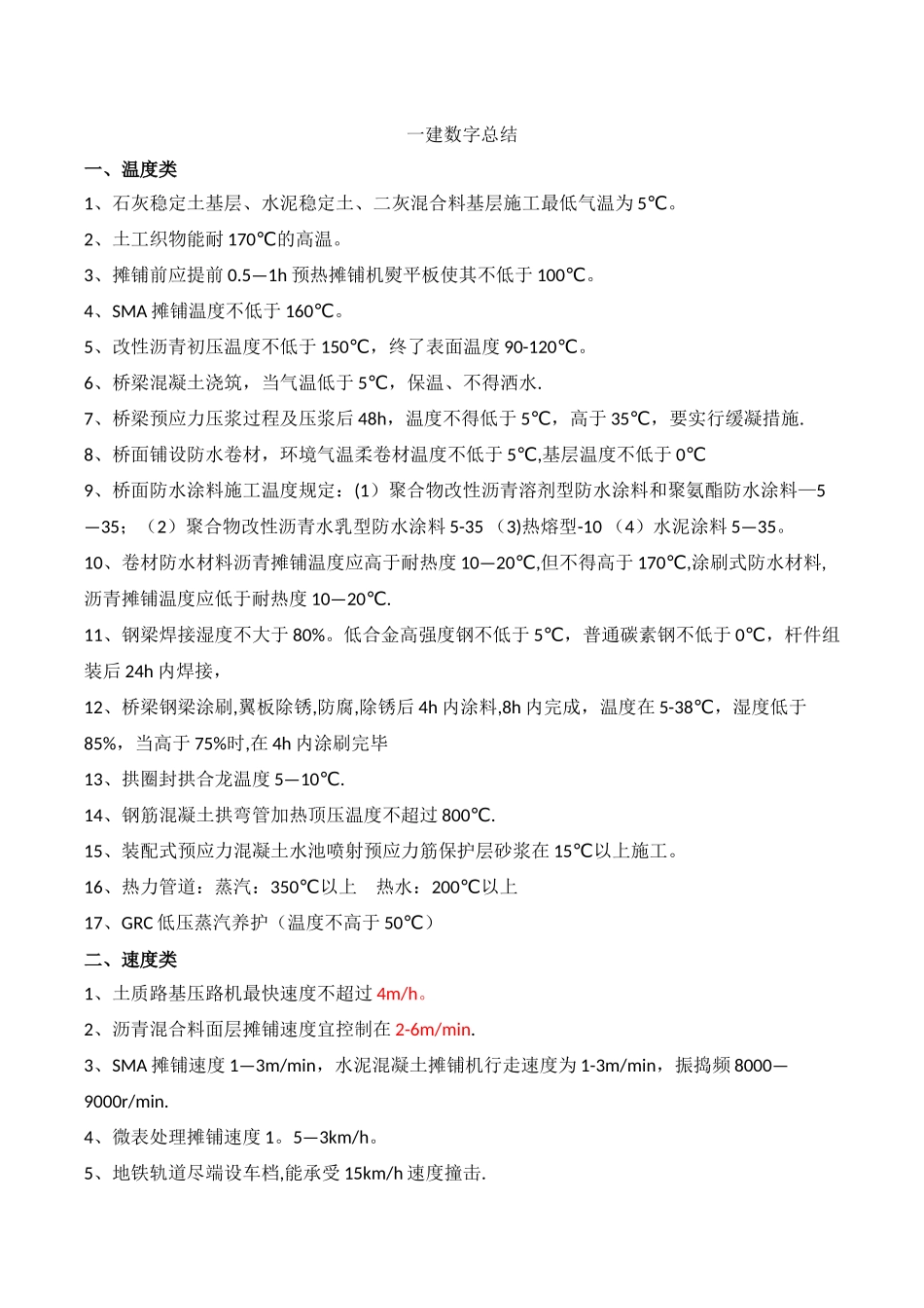 一建市政实务专业所有数字类总结_第1页