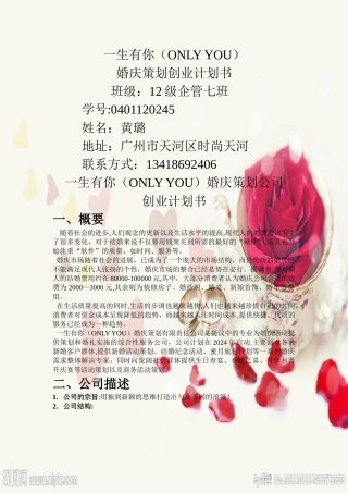 一生有你婚庆策划公司创业计划书