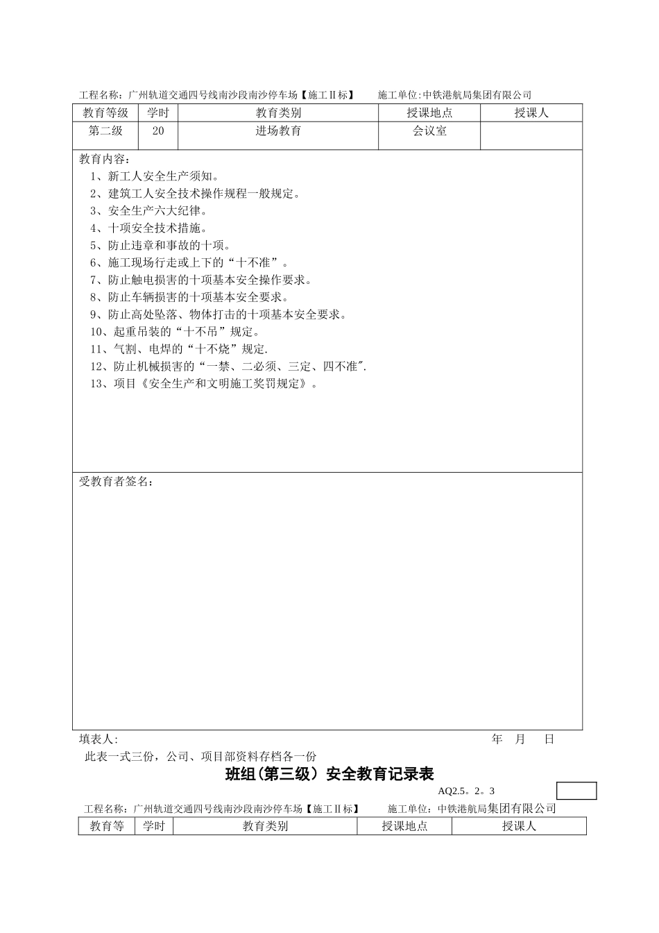 一级、二级、三级安全教育记录表_第2页