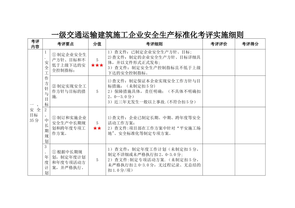 一级交通运输建筑施工企业安全生产标准化考评实施细则_第1页