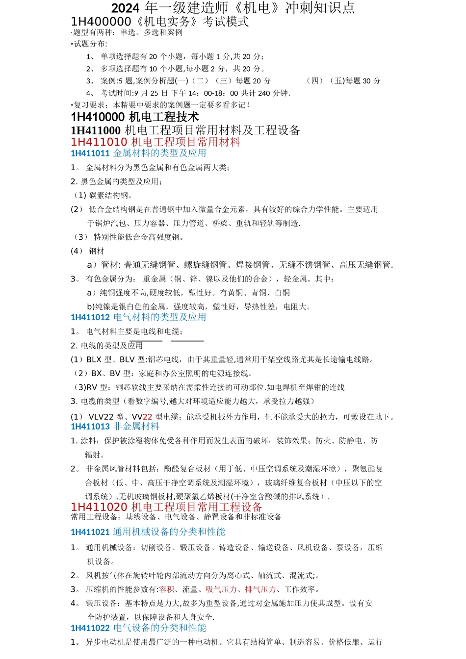 一级建造师机电冲刺知识点_第1页