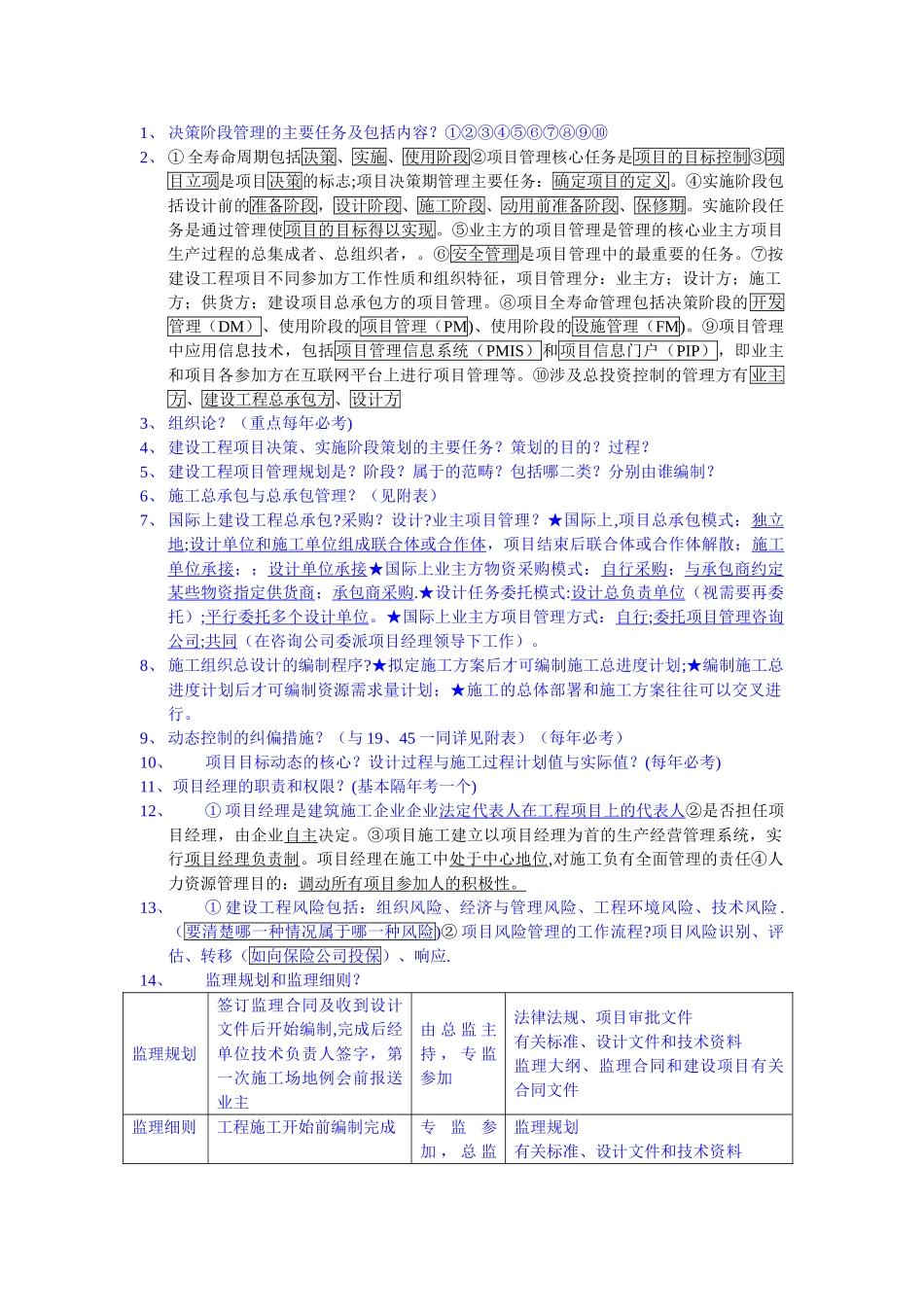 一级建造师项目管理背诵笔记.资料_第1页
