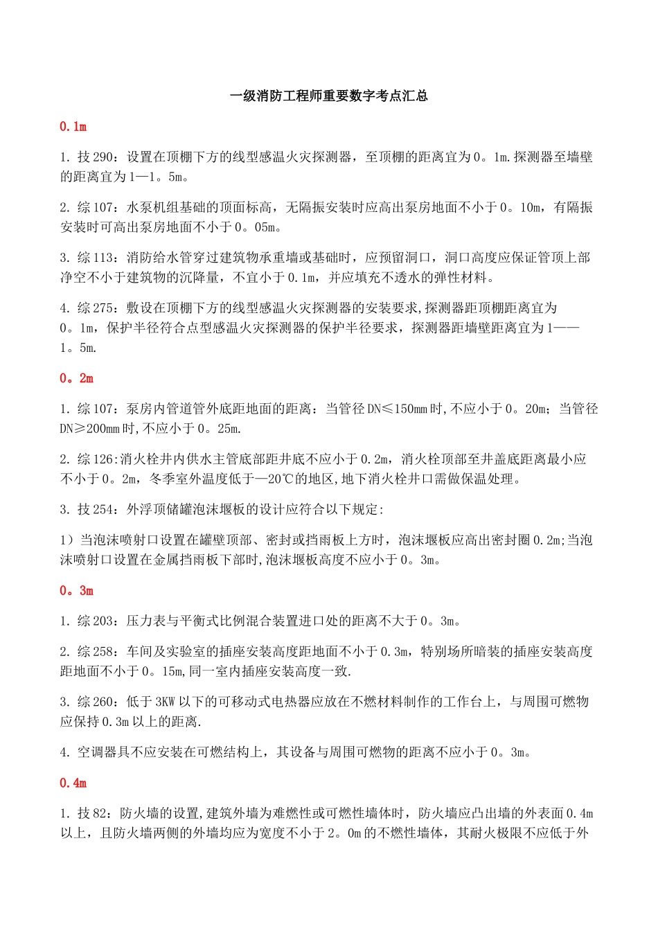 一级消防工程师重要数字考点总结_第1页
