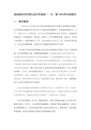 一行一策可行性研究报告