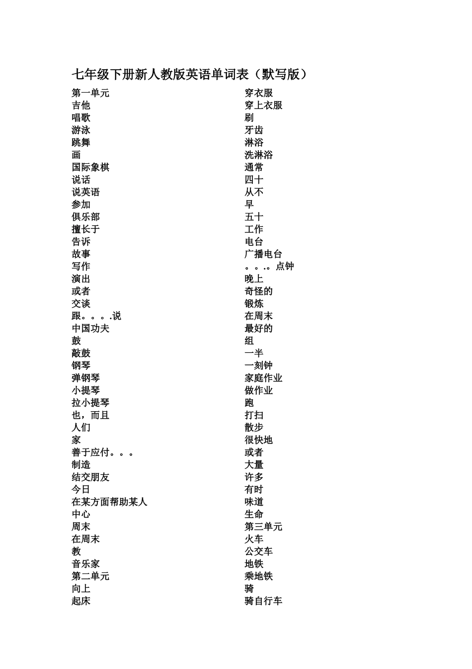 七年级下册新人教版英语单词表_第1页