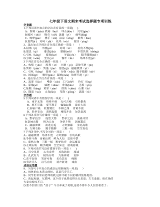 七年级下语文期末考试选择题专项训练