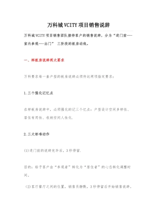 万科城VCITY项目销售说辞