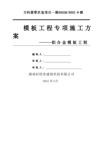 万科拉片式铝模板工程专项施工方案