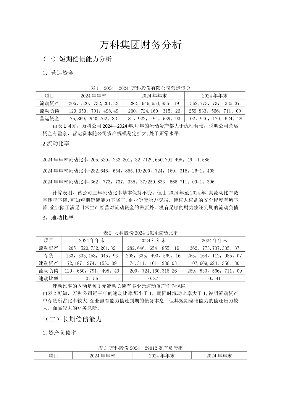万科集团财务分析报告_第1页
