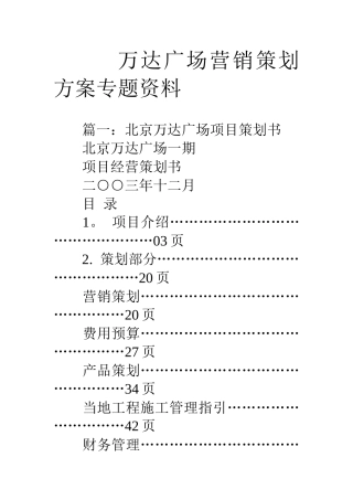 万达广场营销策划方案专题资料