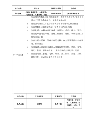 万达行政部岗位说明书解读