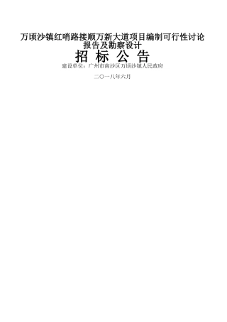 万顷沙镇红哨路接顺万新大道项目编制可行性研究报告及勘察