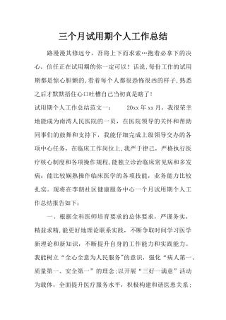 三个月试用期个人工作总结