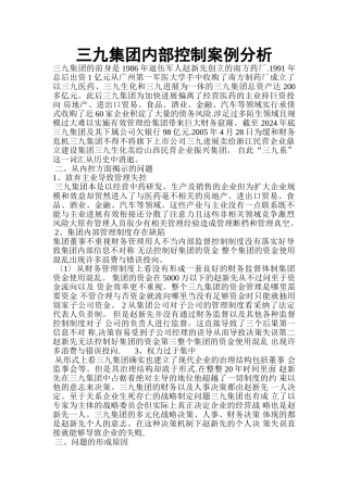 三九集团内部控制案例