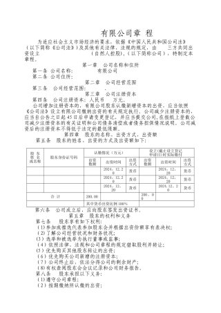 三人有限公司章程范文