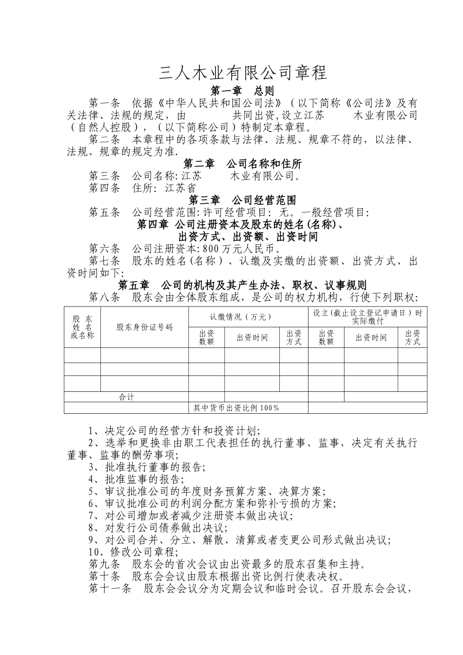 三人木业有限公司章程_第1页