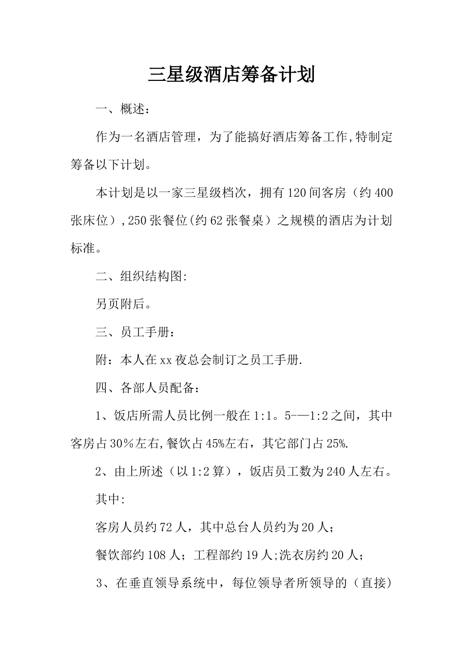 三星级酒店筹备计划_第1页