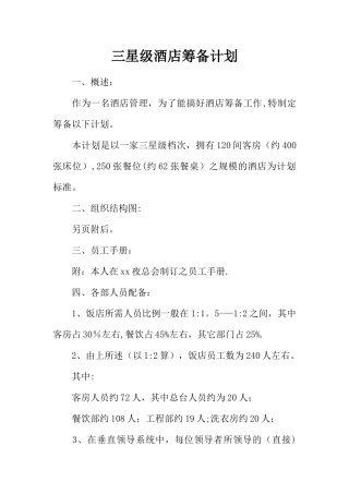 三星级酒店筹备计划