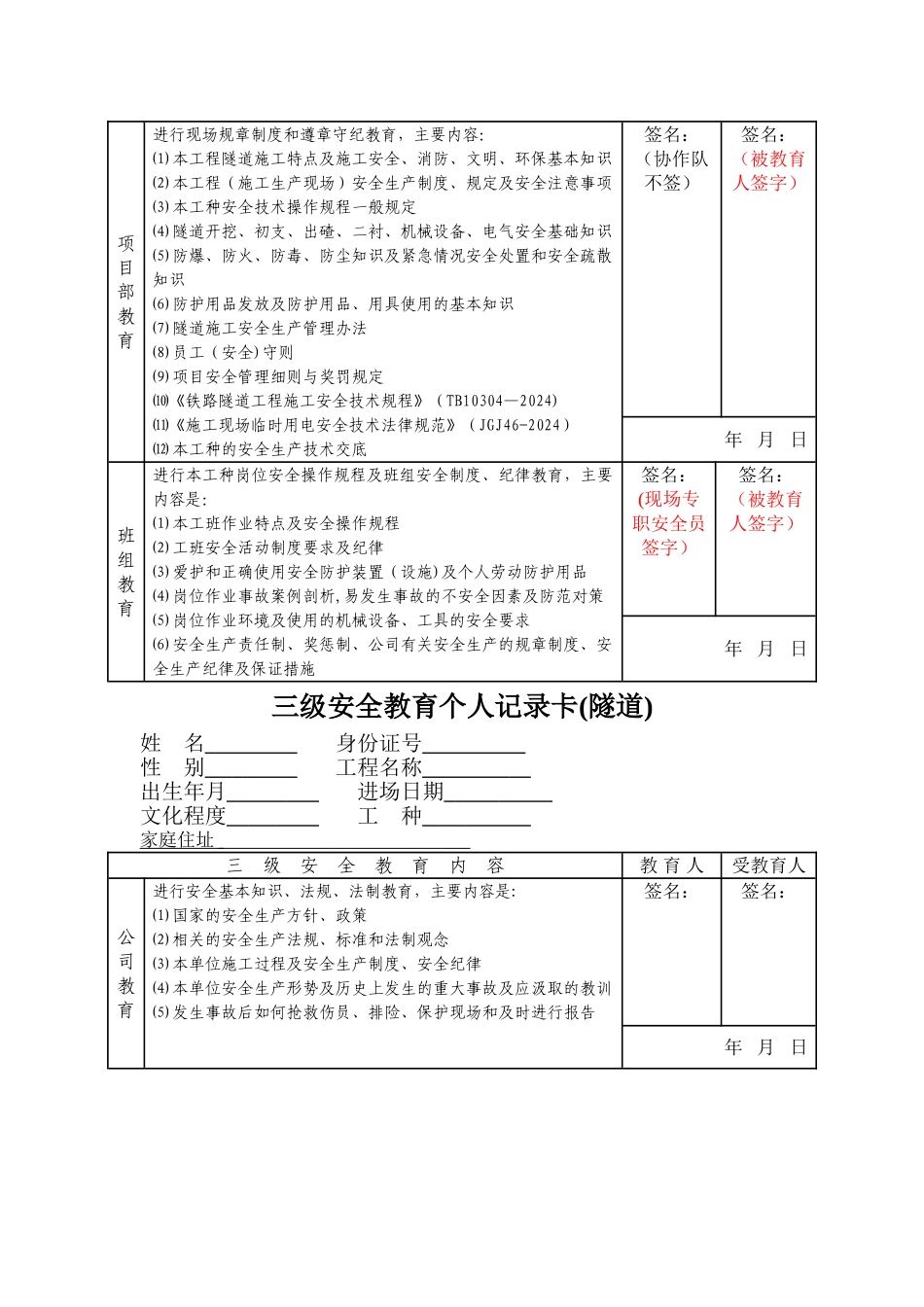 三级安全教育卡(含隧道、桥梁、路基)_第2页