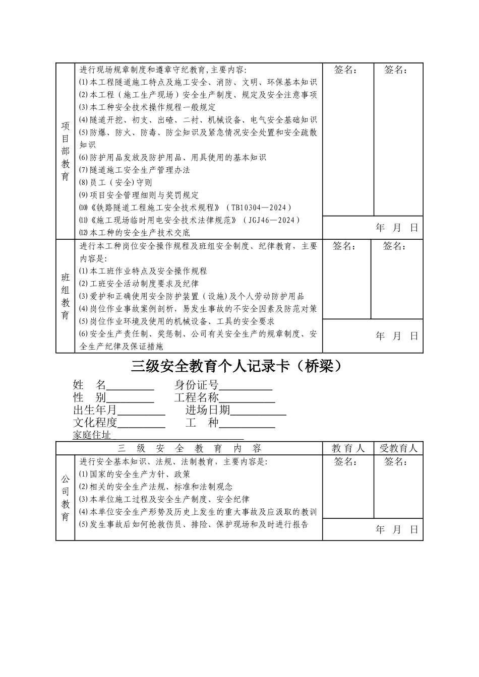 三级安全教育卡(含隧道、桥梁、路基)_第3页