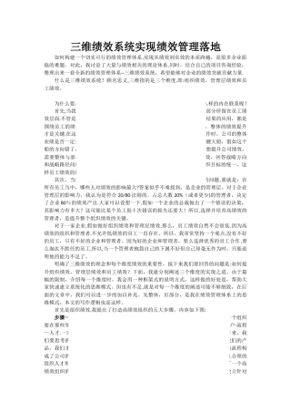 三维绩效系统实现绩效管理落地——于环宇