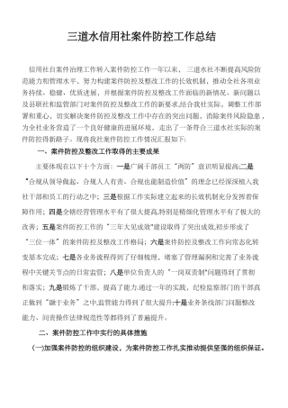 三道水信用社案件防控工作总结