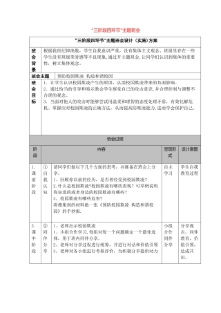 三阶段四环节主题班会设计方案--