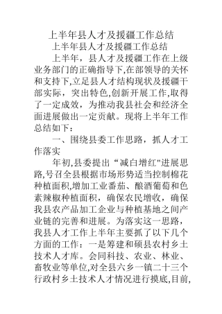 上半年县人才及援疆工作总结
