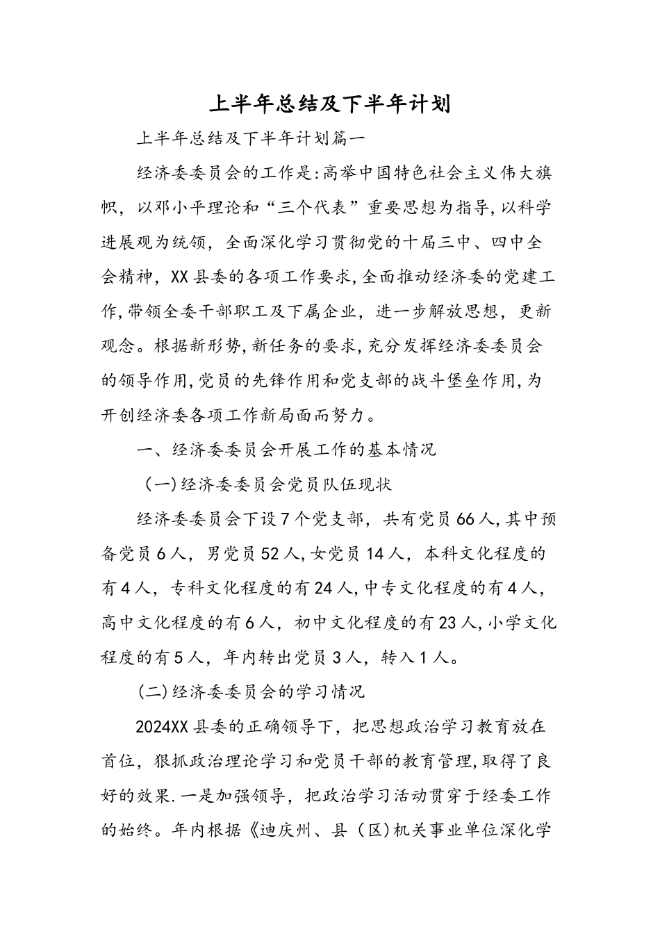 上半年总结及下半年计划-精选范文_第1页